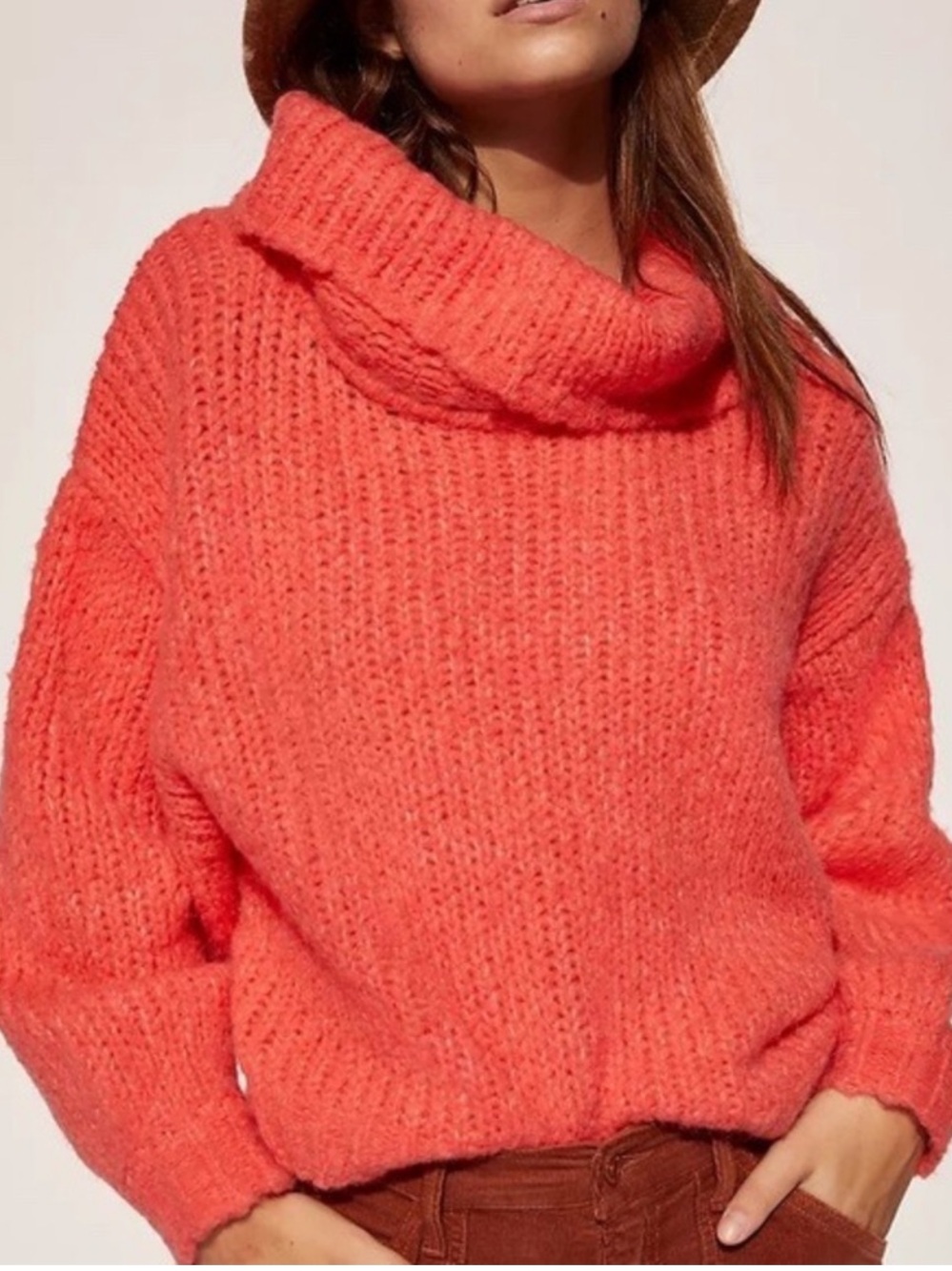 Anthropologie Pilcro Sweater Size S Coral Pink Alpaca Wool Cowl Neck Knit Beach